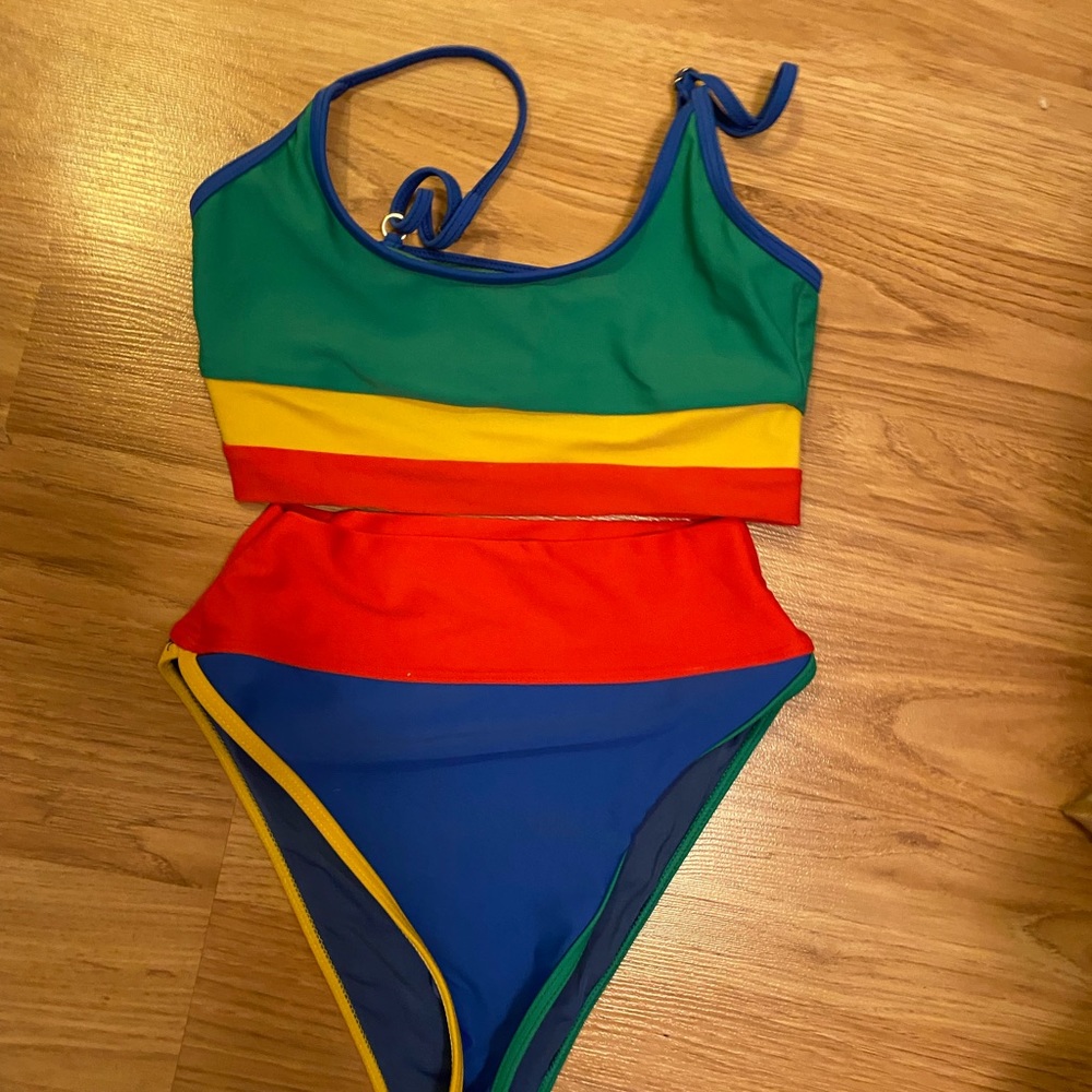 Beach Riot Green Yellow Red Blue Colorblock Bikini